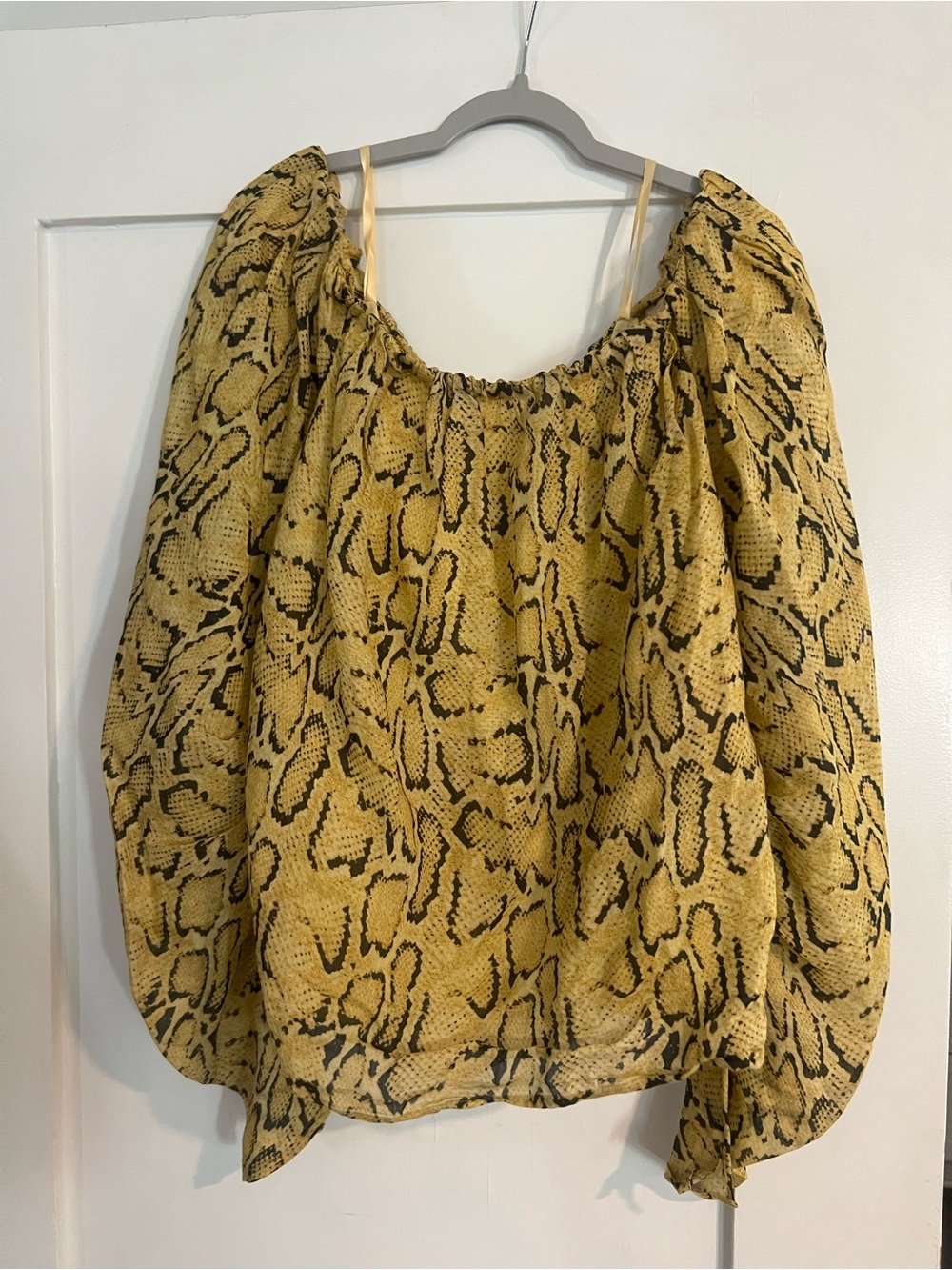 Frame Denim Yellow Snake-Print Peasant Blouse